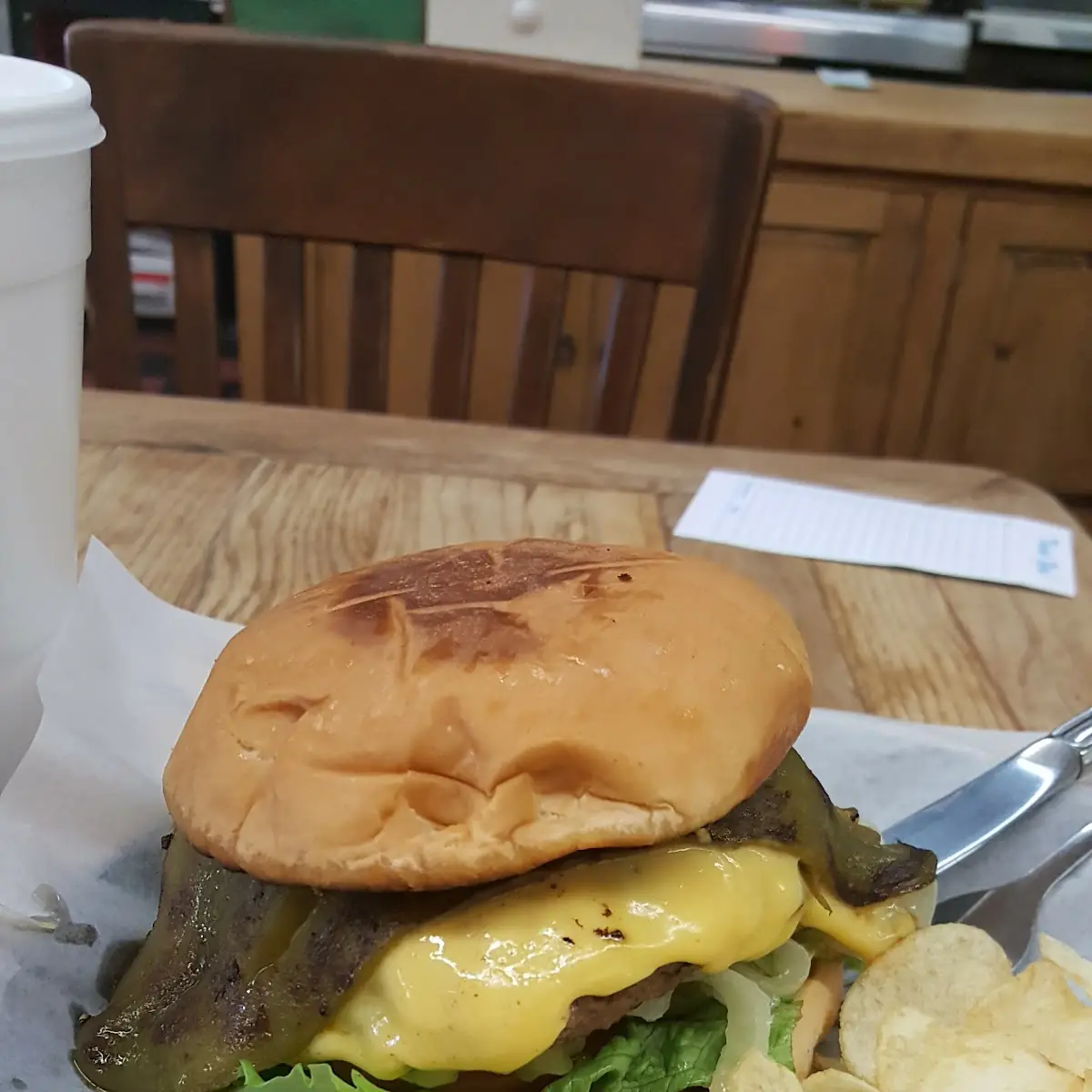 Green Chile Cheeseburger and Chips