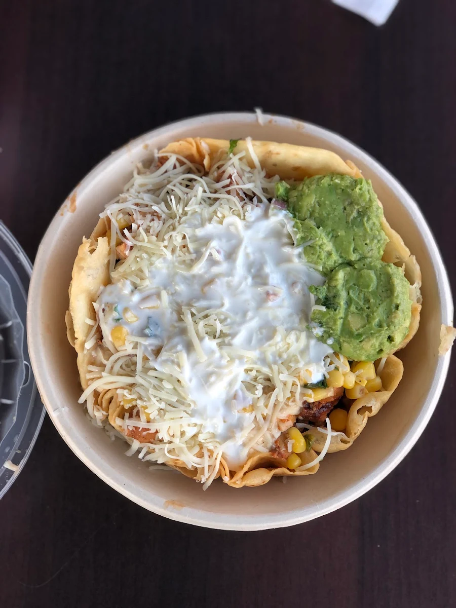 Taco Salad Shell with Grilled Steak and Guacamole, QDOBA Mexican Eats