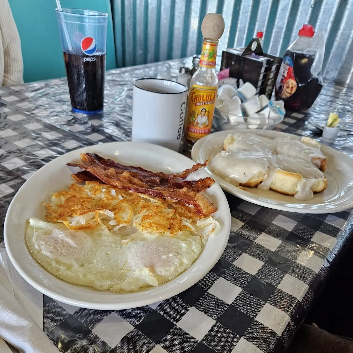 Biscuits and Gravy with a Fried Egg with Bacon