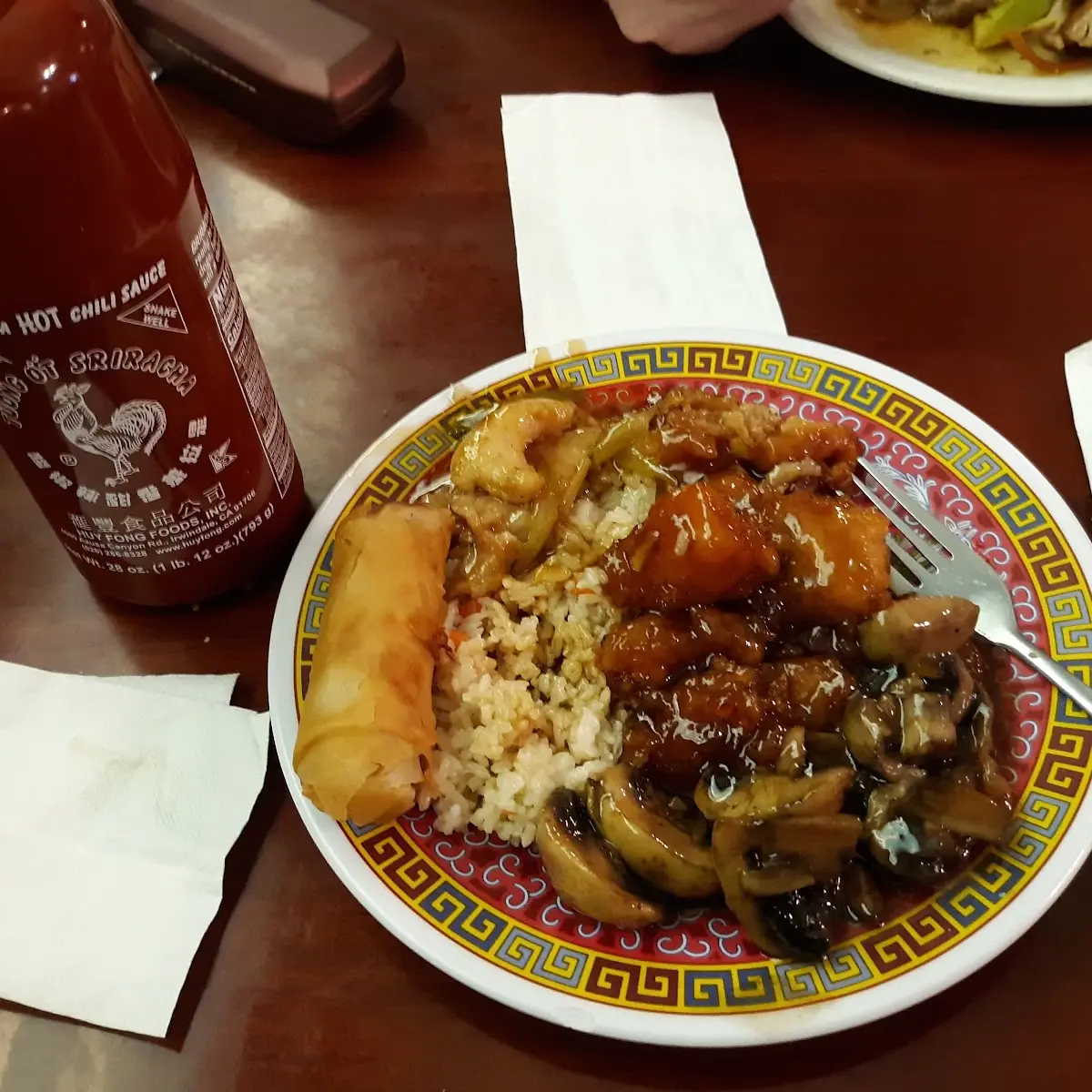 General TSO's Chicken with Rice and Egg Roll