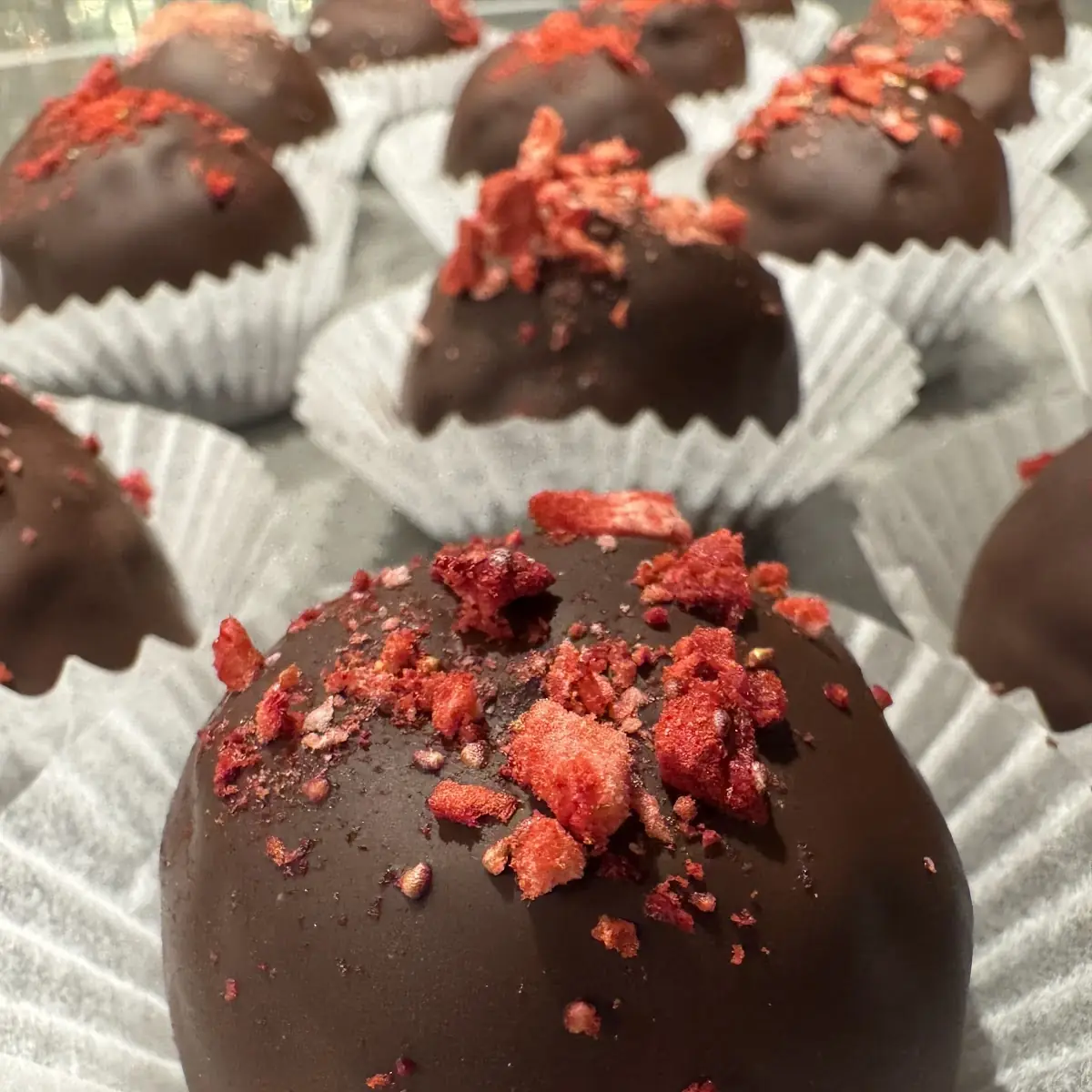 Chocolate Cake Pops with Raspberry and Pretzel