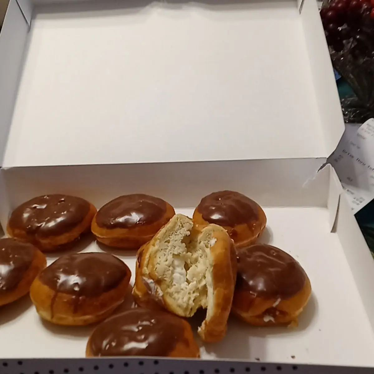 Chocolate Glazed White Cream Filled Donuts