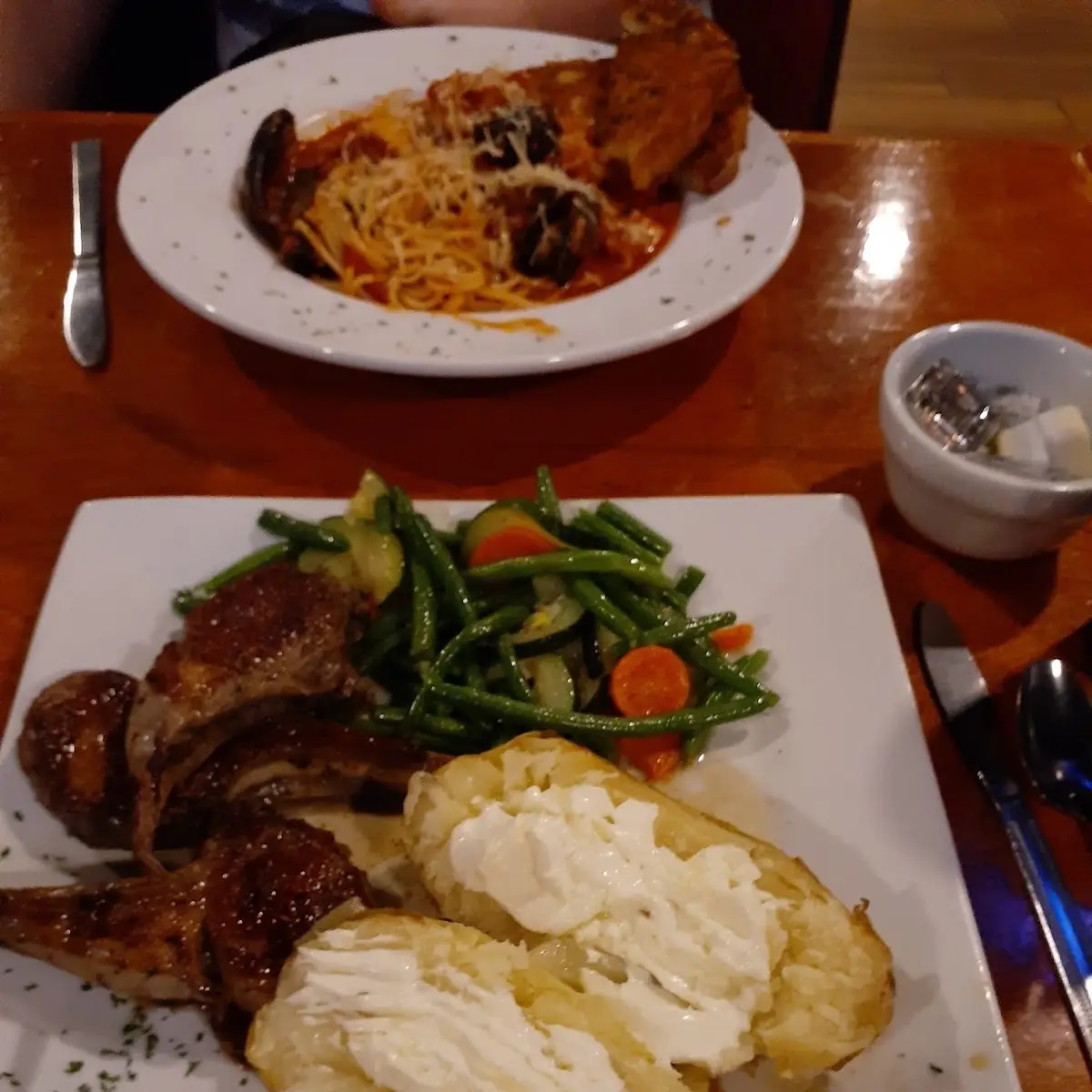 Lamb Chops and Seafood Pasta
