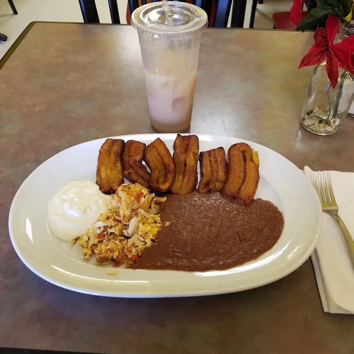 Fried Plantains Refried Beans a D Eggs