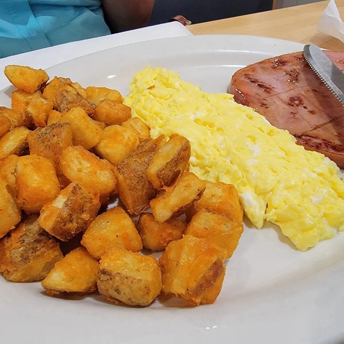 Ham with Scrambled Eggs and Hash Browns
