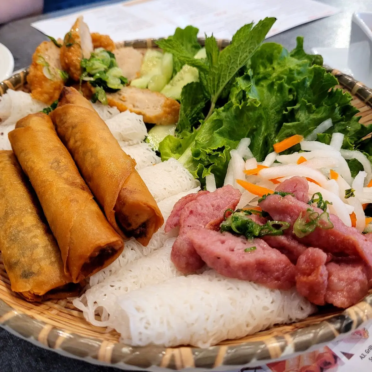 Fine Rice Vermocell Dheet with Egg Rolls Shrimp Paste Grilled Pork