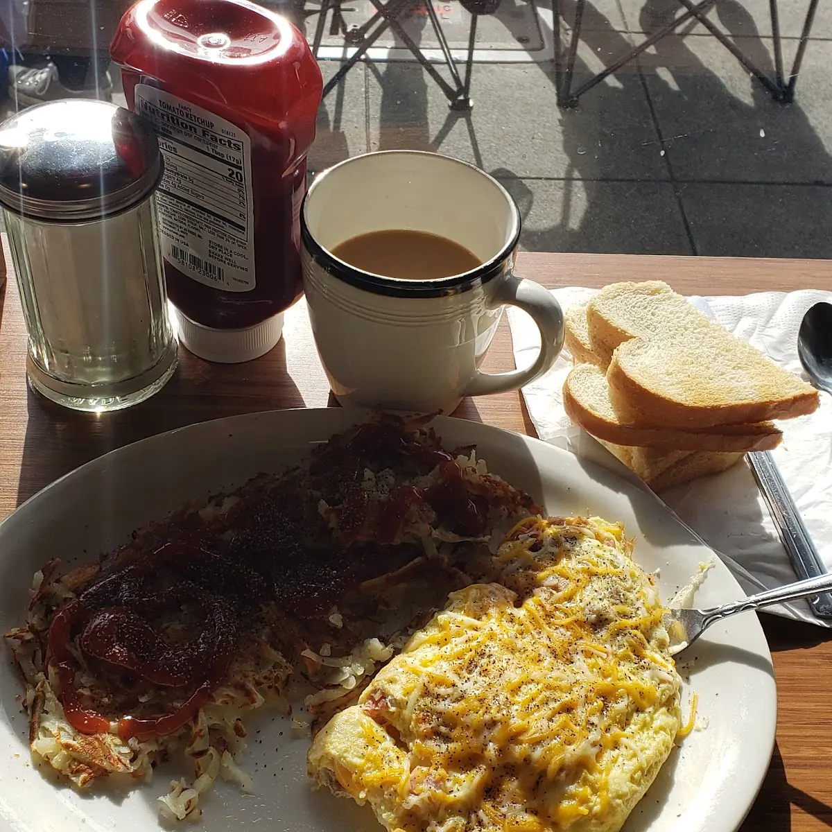 Three Meet Omelet and Hash Browns