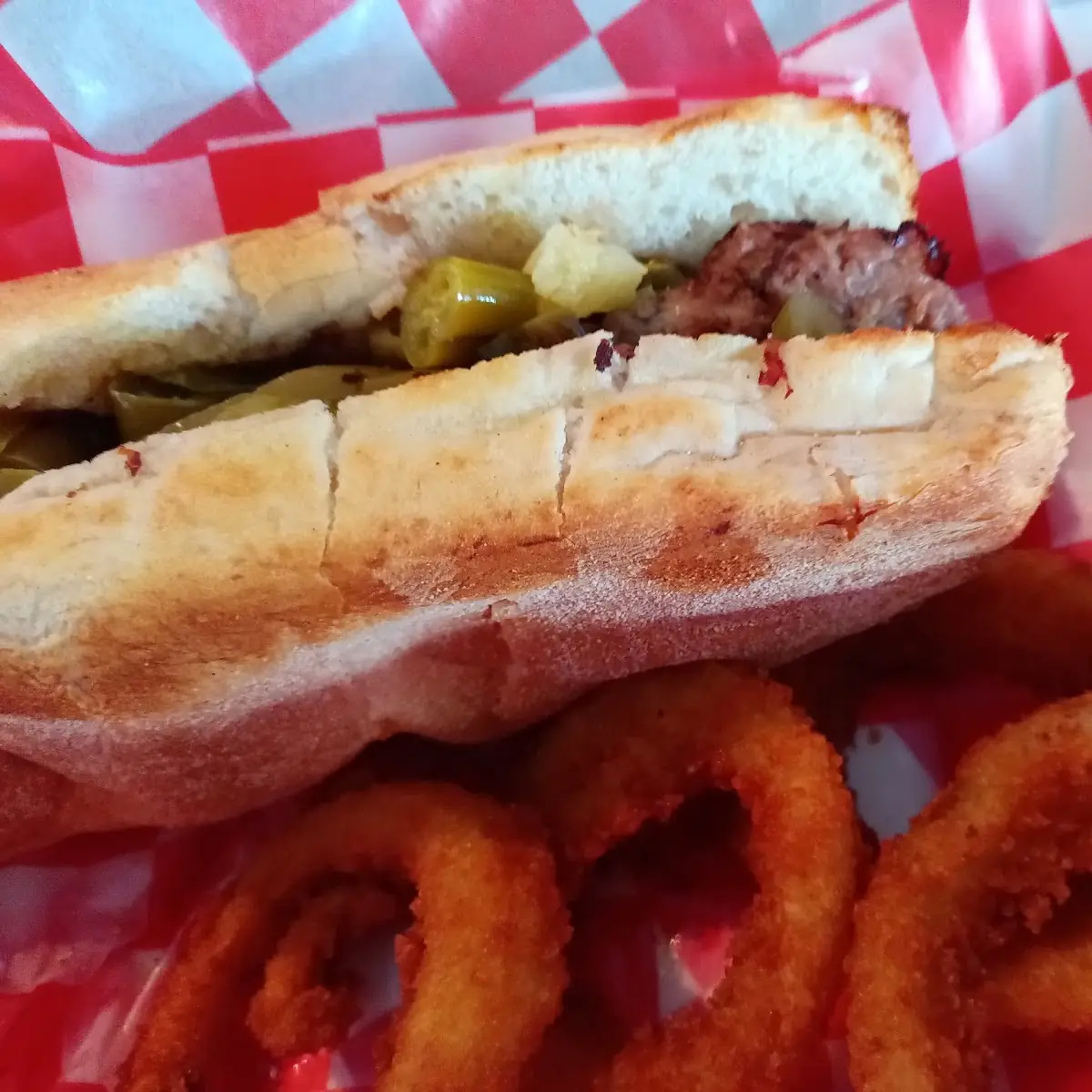 Beef Sub and Onion Rings