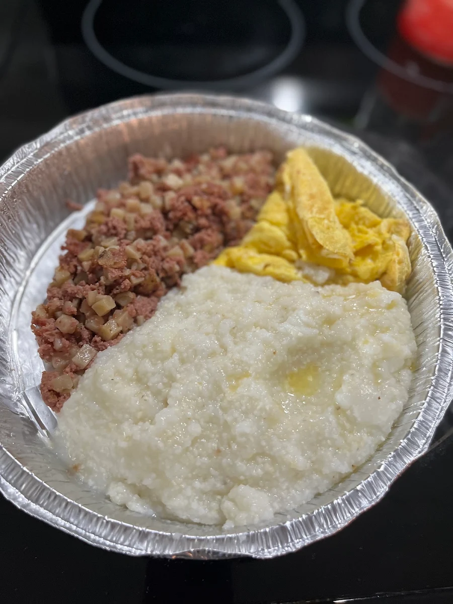 Corned Beef Hash Eggs and Grits
