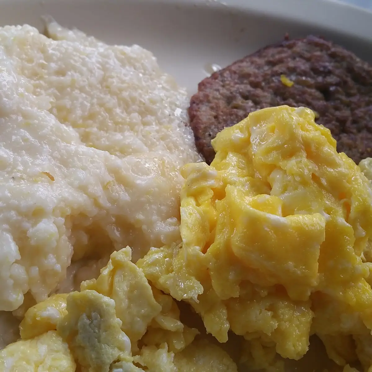 Scrambled Eggs Grits Sausage Patty