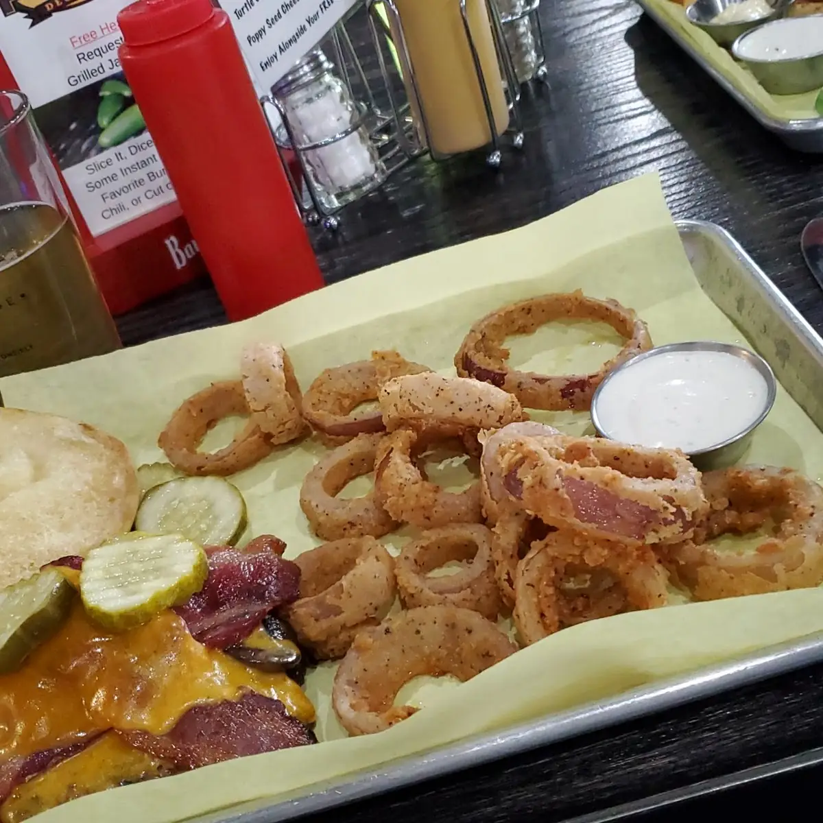 Burger and Onion Rings
