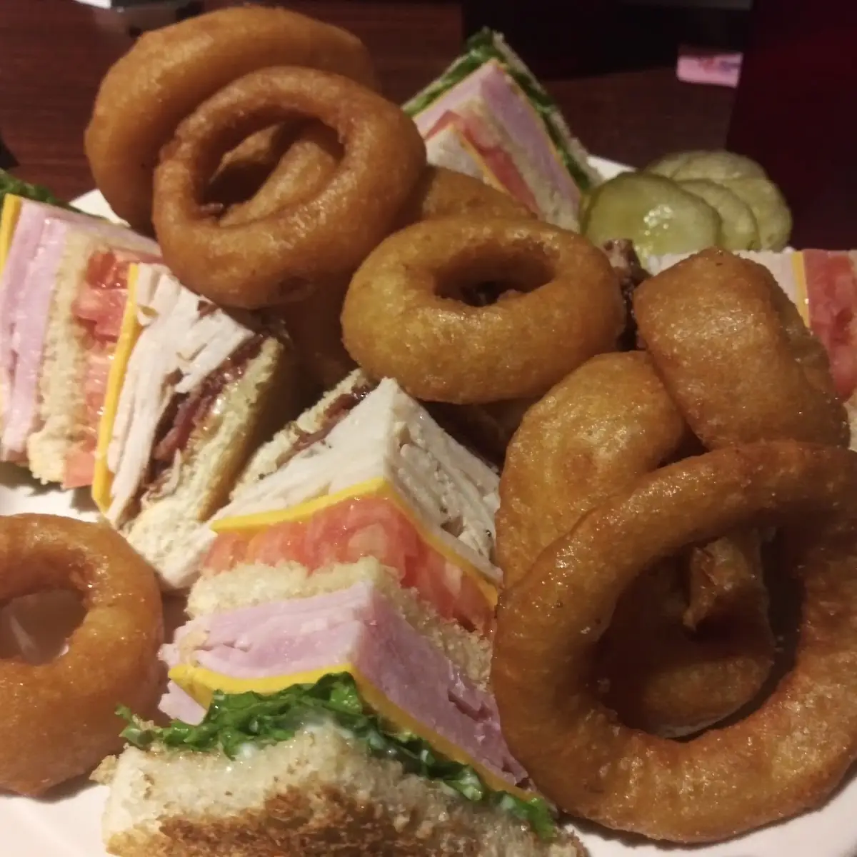 Club Sandwich with Onion Rings