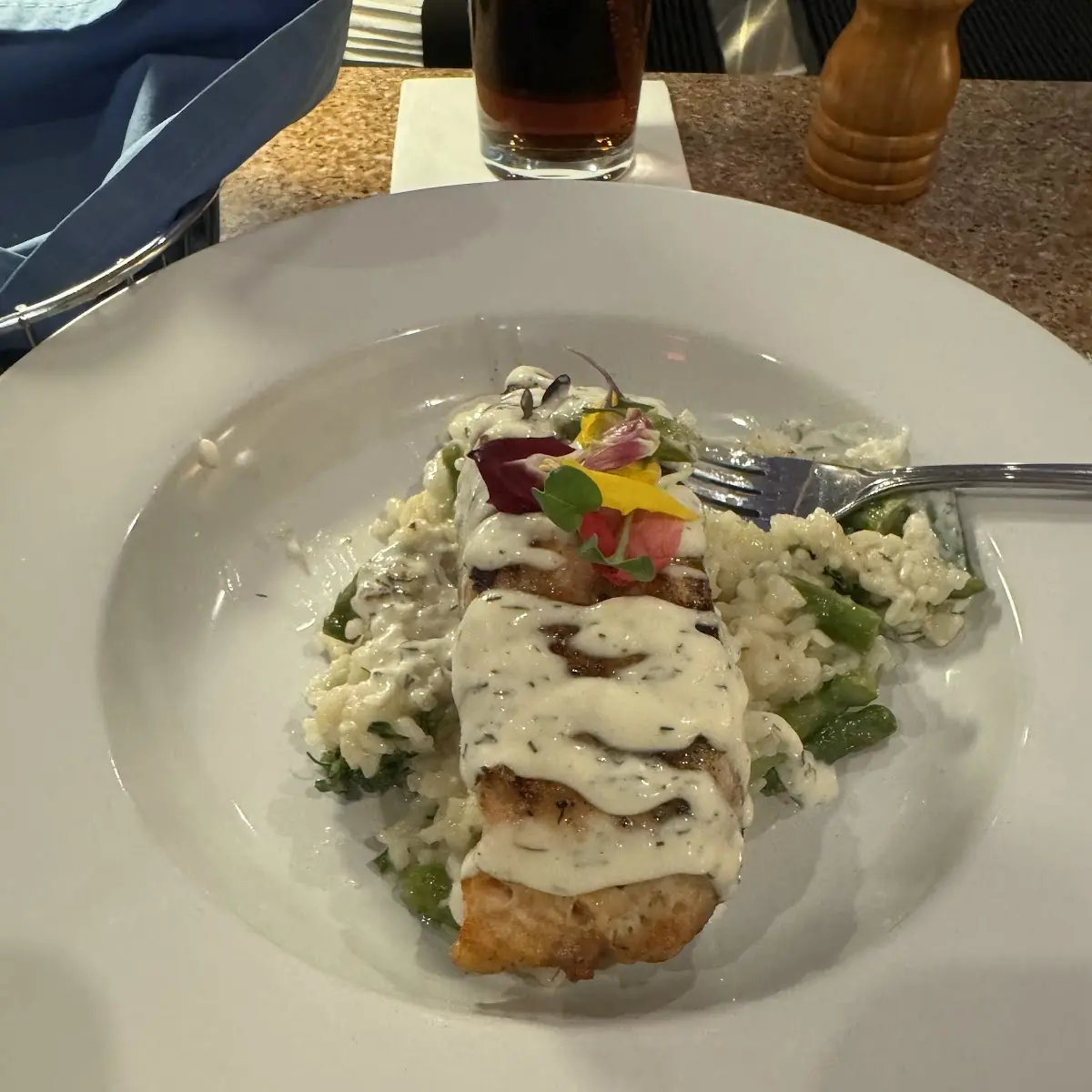 Grilled Salmon with Veg Risotto