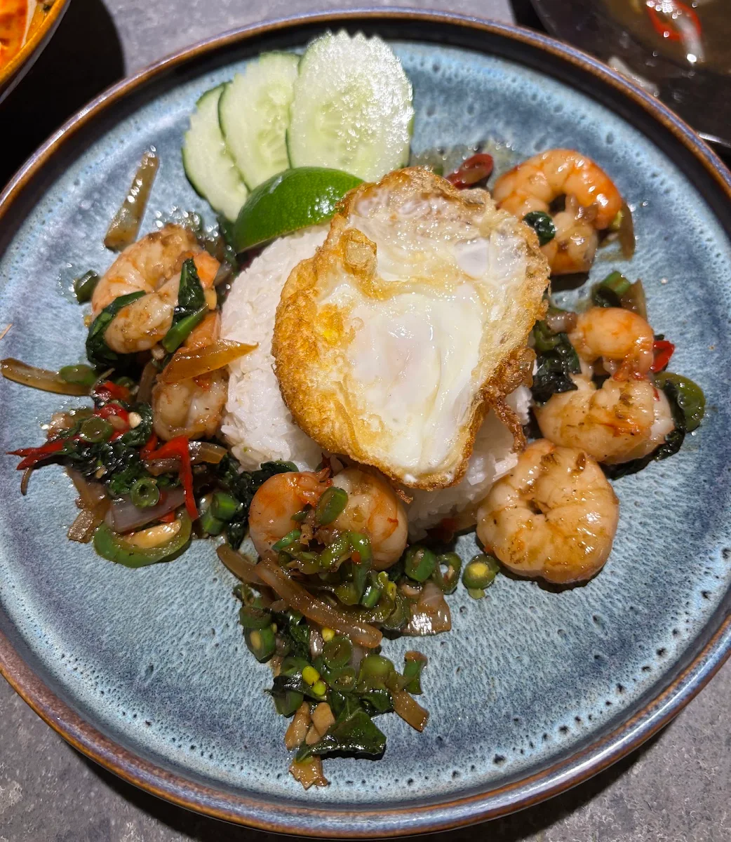 Pad Gra Pow with Shrimp