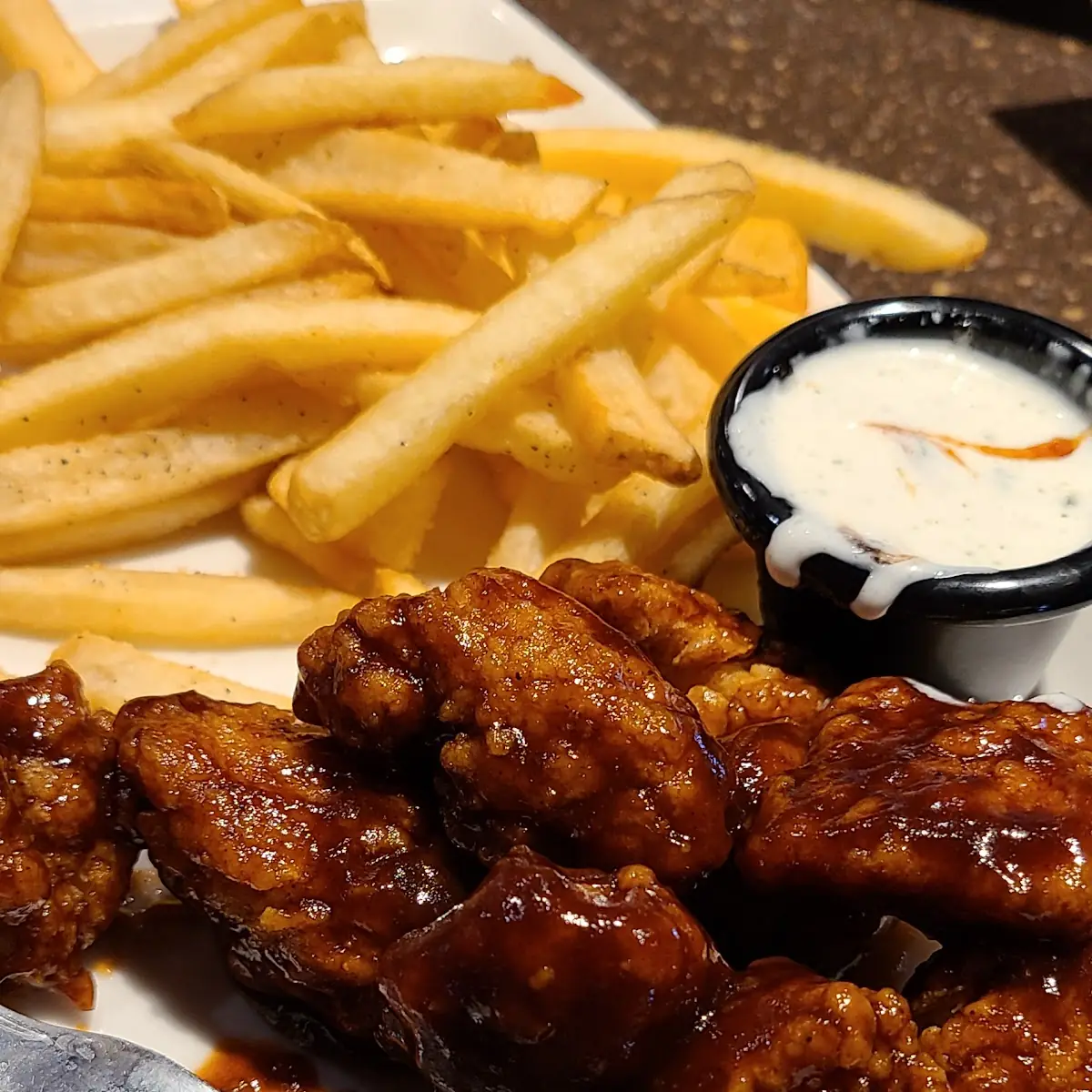 Honey BBQ Wings and Fries