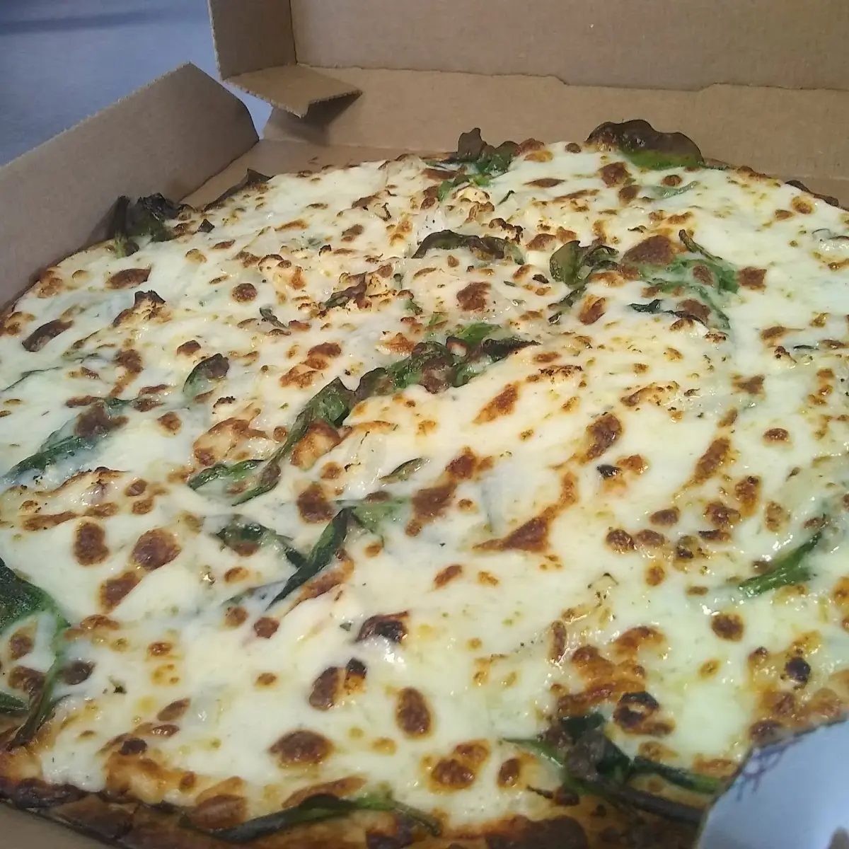 Cheese Pizza with Spinach and Chicken