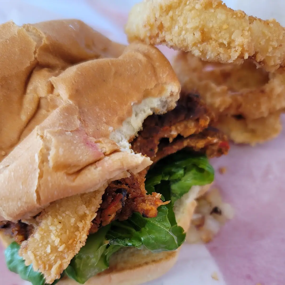 Double Vege Burger & Fried Onion Rings