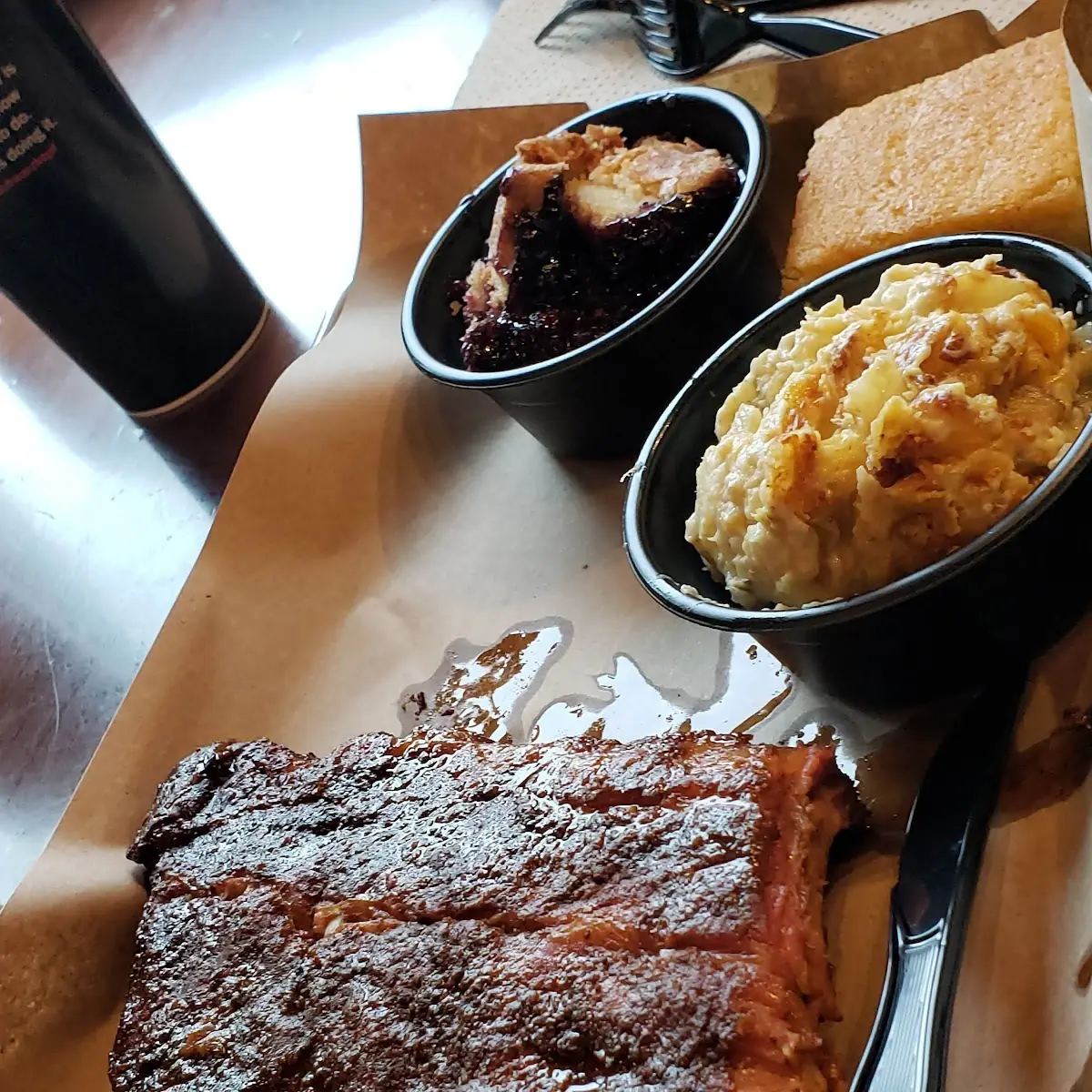 Baby Back Ribs Mac N Cheese and Blueberry Cobbler