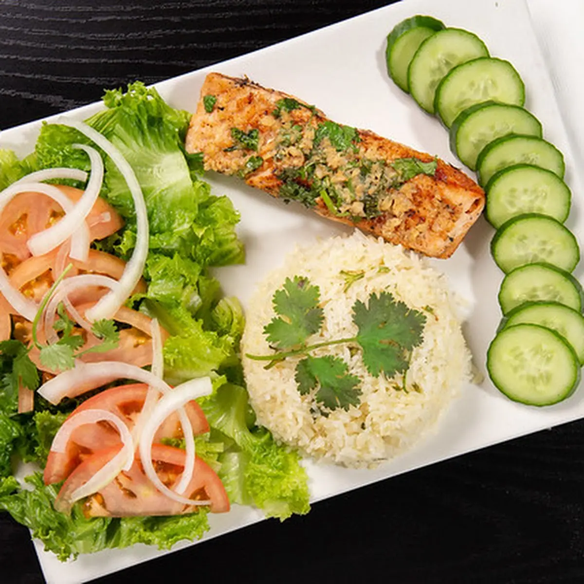Grilled Salmon with Garlic Rice