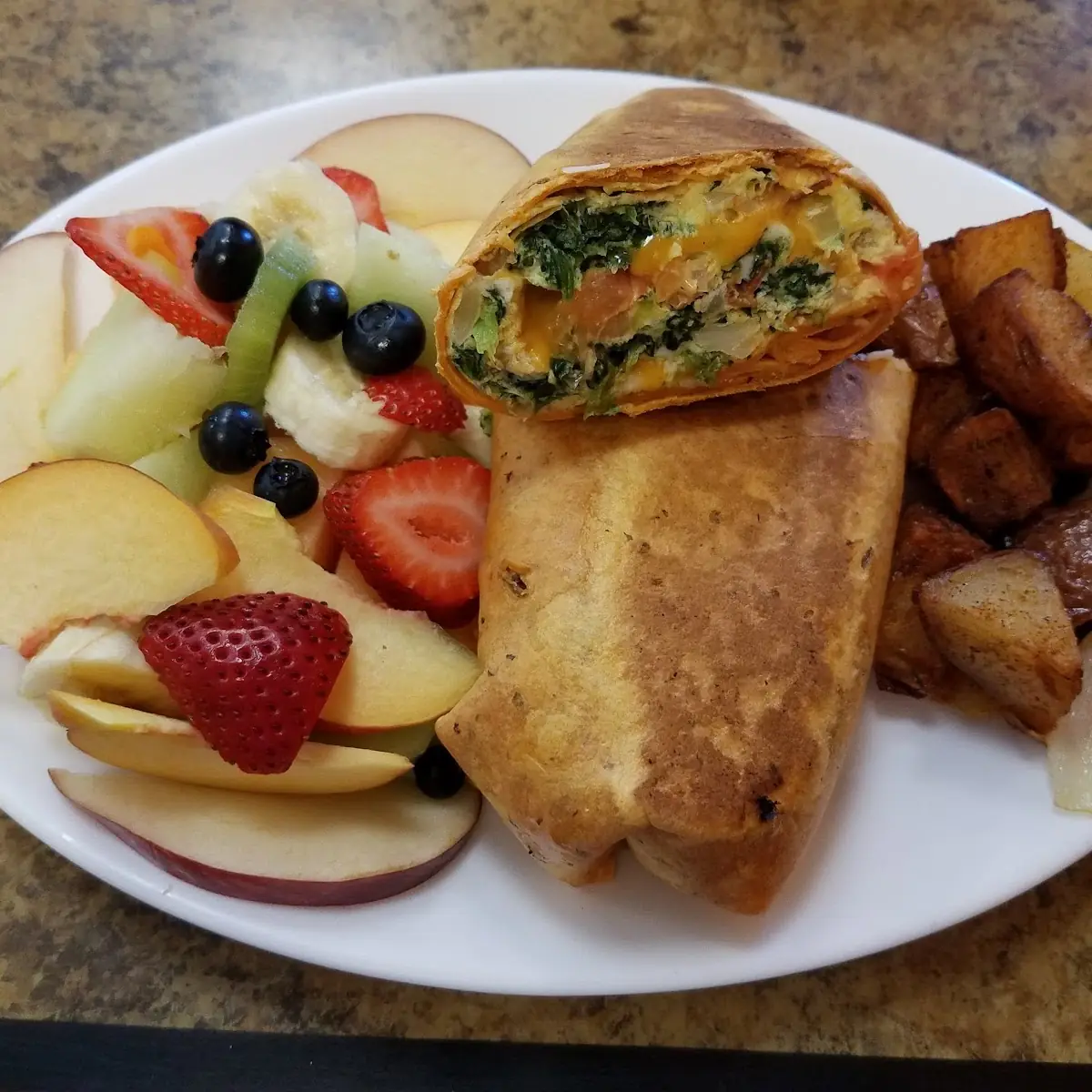 Breakfast Burrito with Fruit Salad