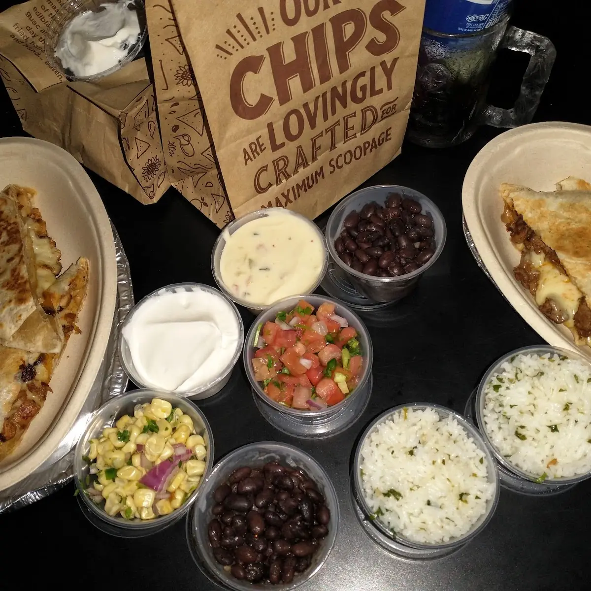 Chicken and Steak Quesadillas w Rice & Beans
