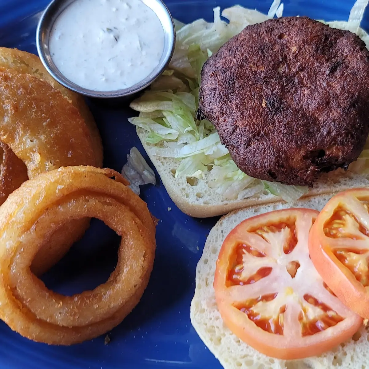 Crab Cake Sandwich and Onion Ring