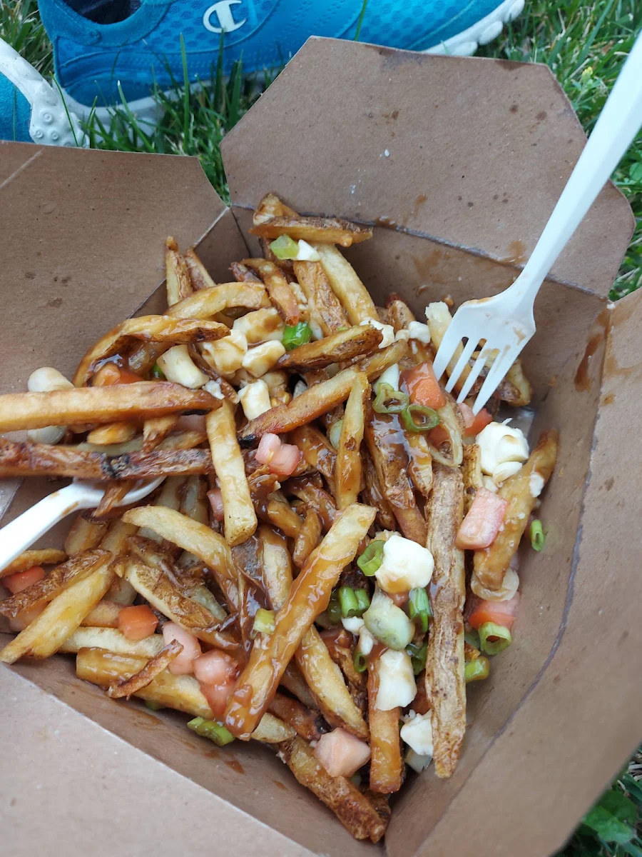 Classic Poutine with Toppings Tomato and Green Onion, New York Fries Fairview Mall
