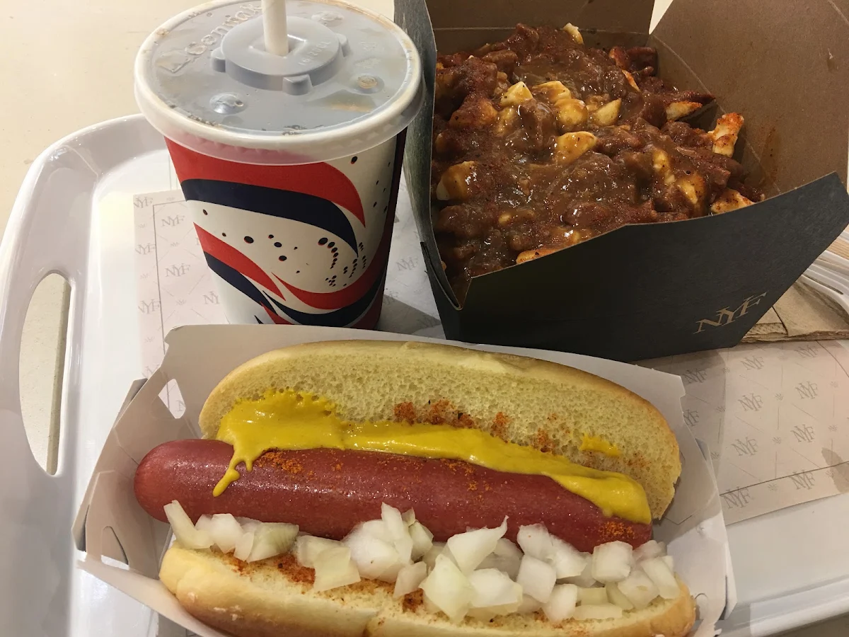 Hot Dog and Butter Chicken Poutine, New York Fries Fairview Mall