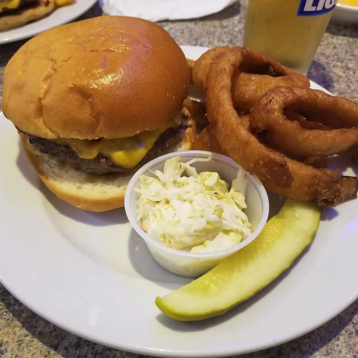 Bacon Cheddar Burger with Onion Rings