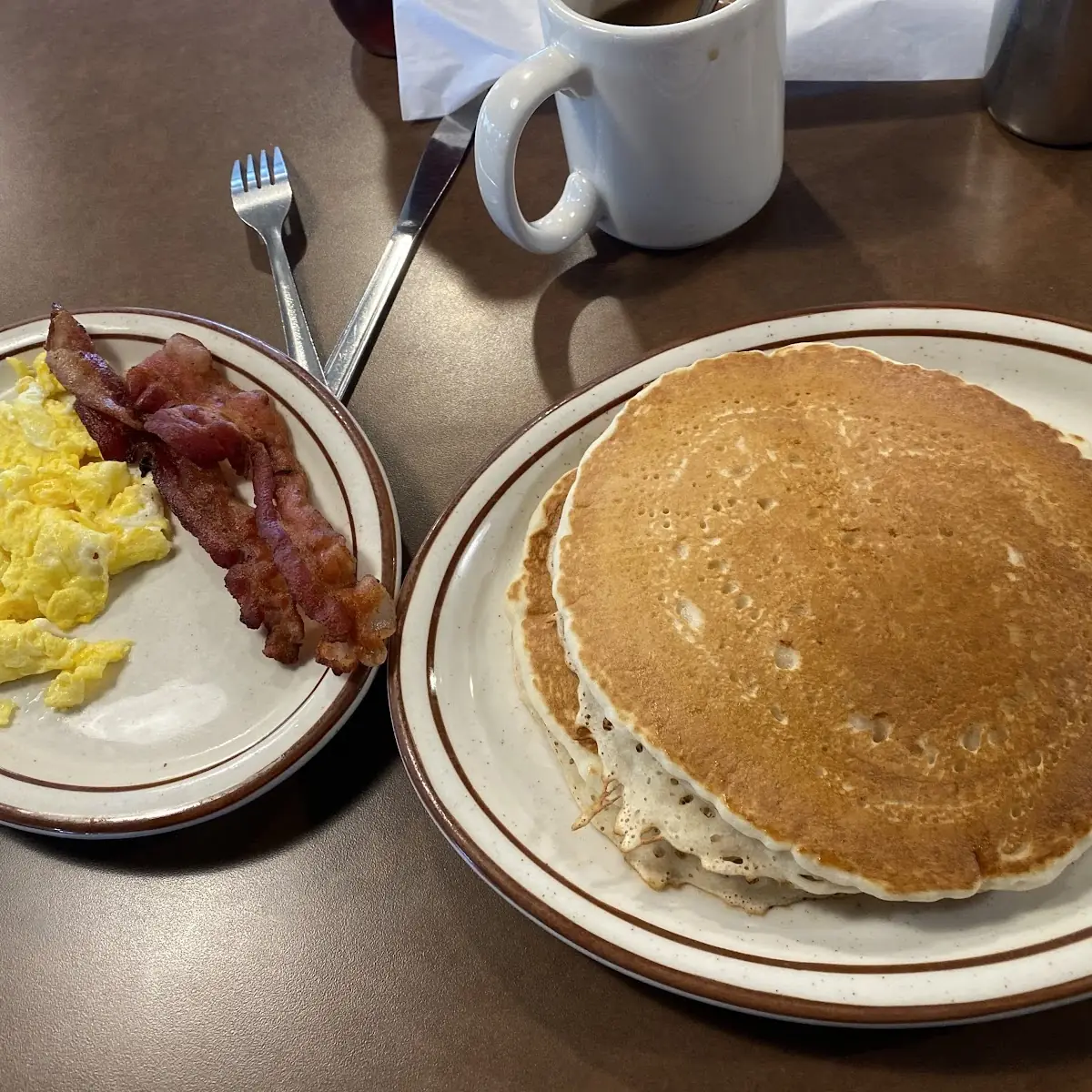 Chocolate Chip Pancake 1 Bacon & 1 Egg
