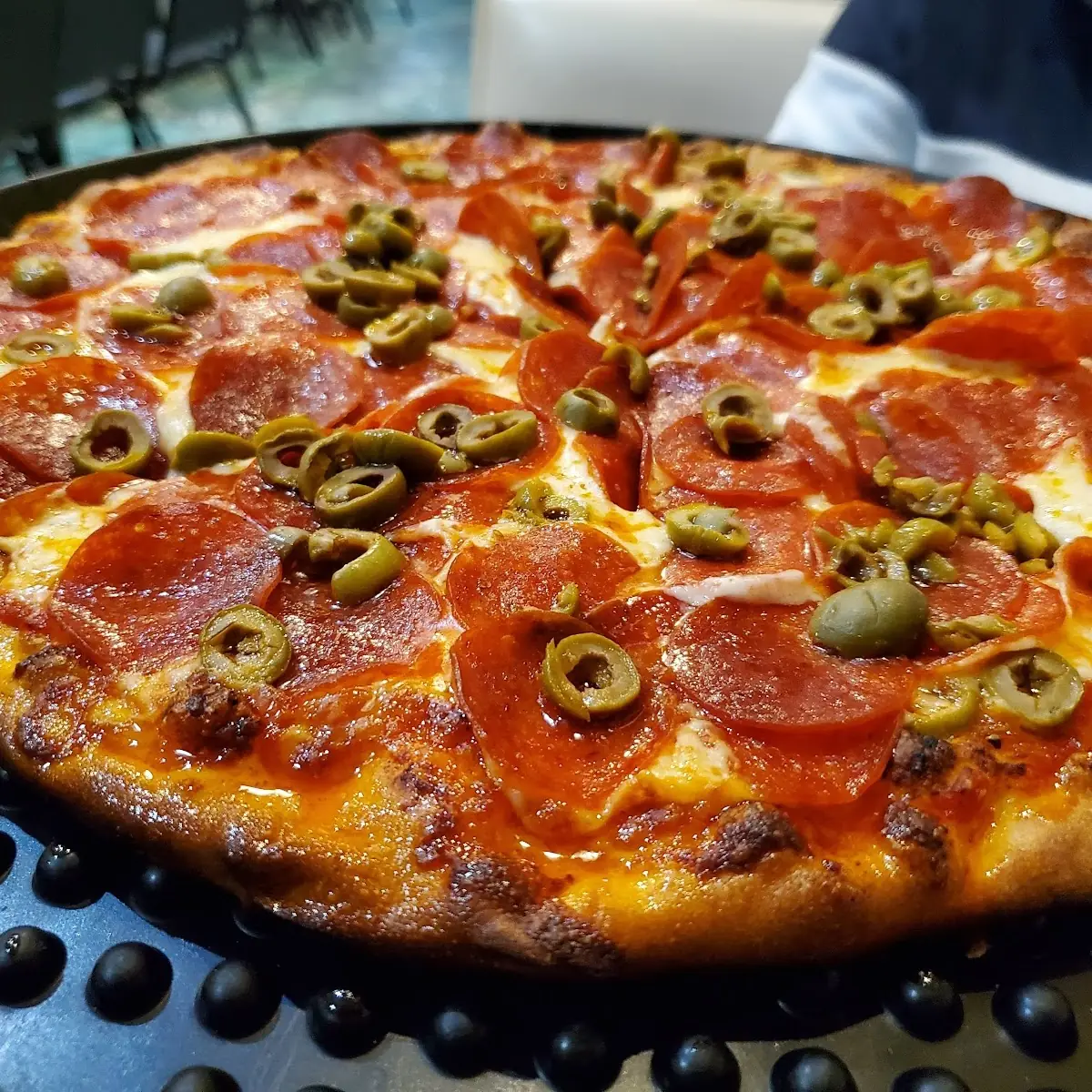 Double Pepperoni with Green Olive Pizza