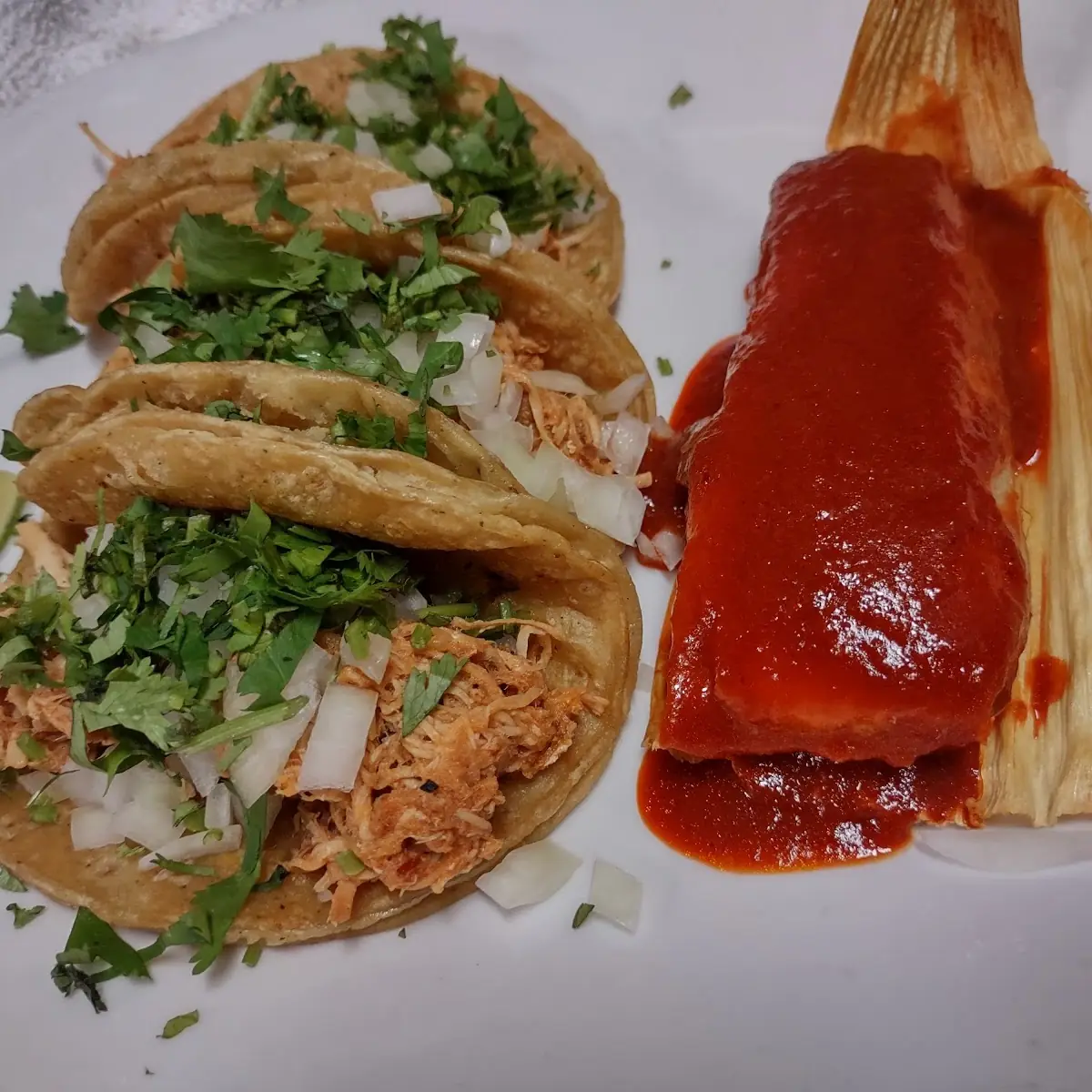 Chicken Tacos and Red Tamal