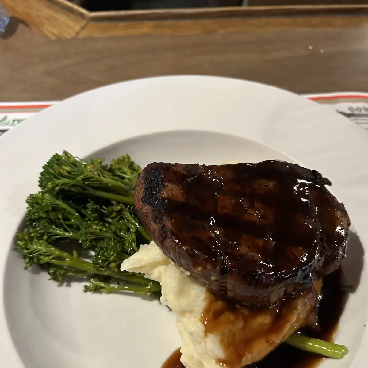 Fillet Mignon over Mashed Potatoes and Broccoli Rabe