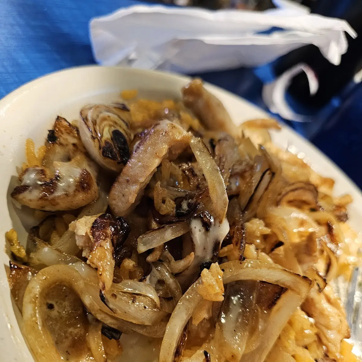 Chicken Rice & Cheese with Grilled Onions