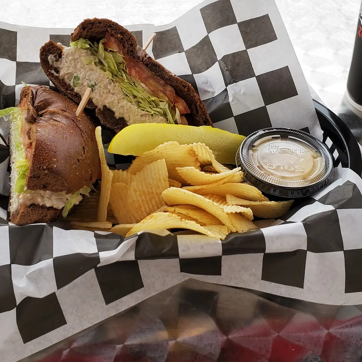 Chicken Salad on Pumpernickel Bagel