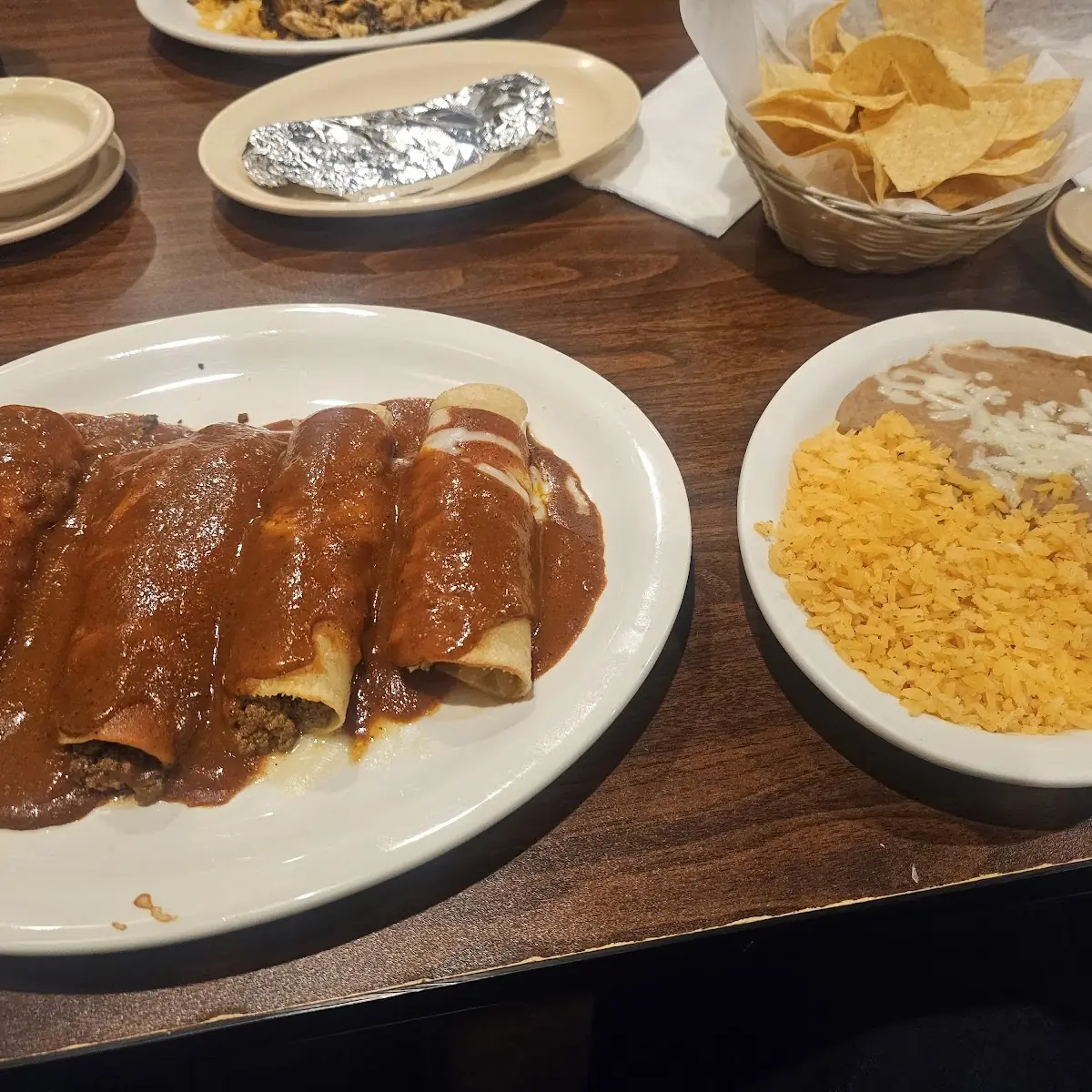 Beef & Chicken Enchiladas w Rice & Beans