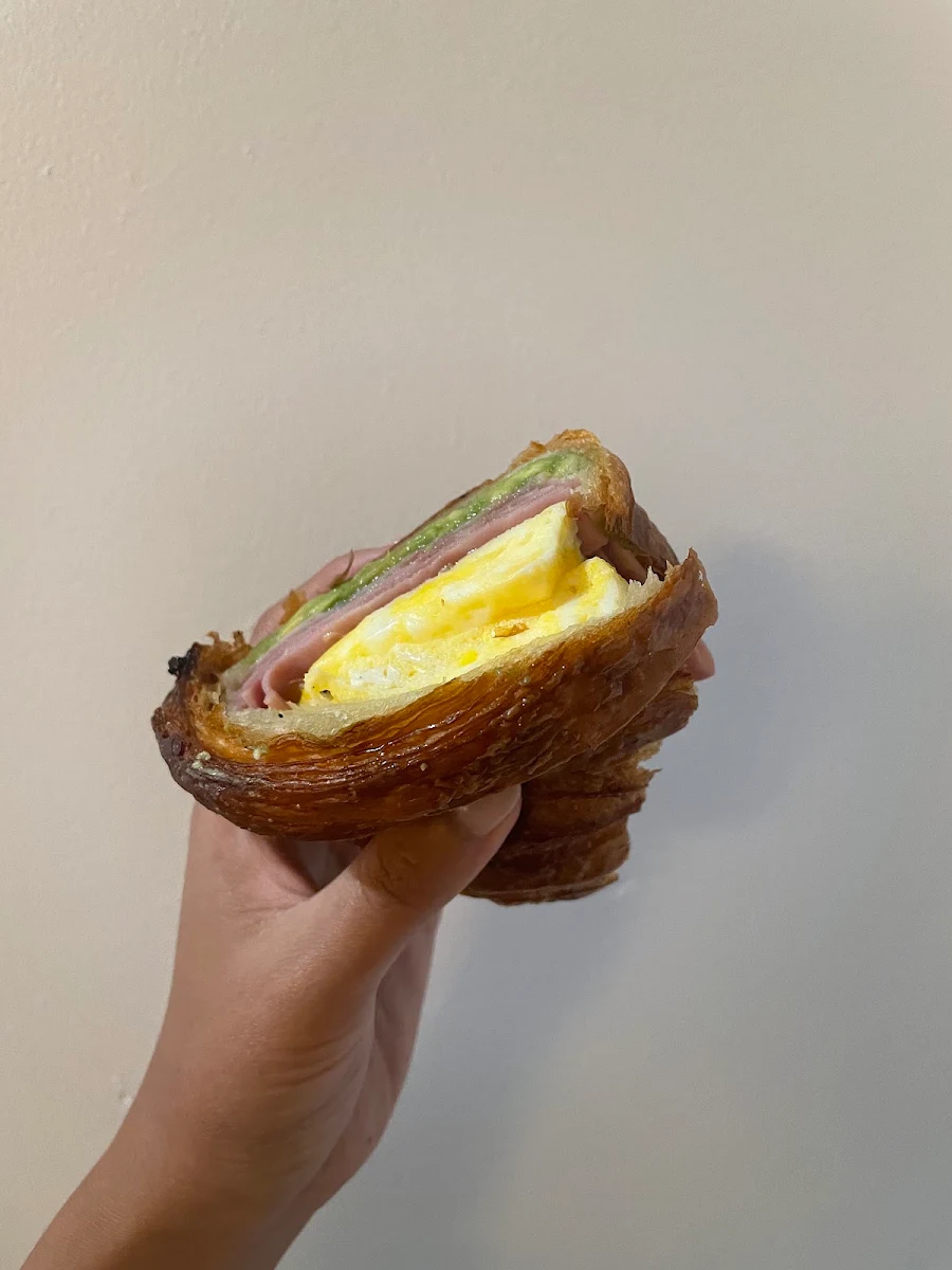 Bacon Ham Egg and Cheese on Croissant Bagels