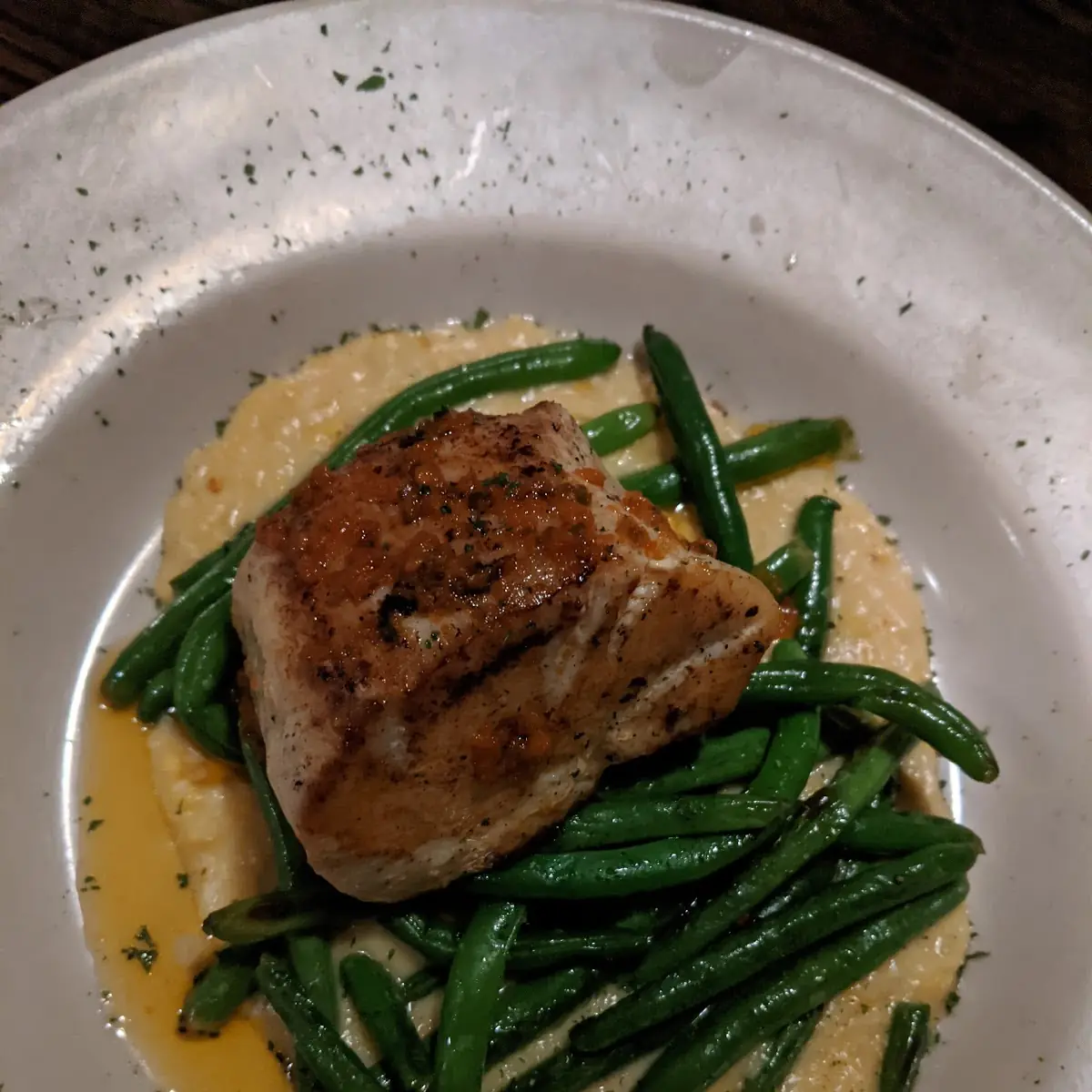 Blackened Seabass with Goat Cheese Creamed Corn