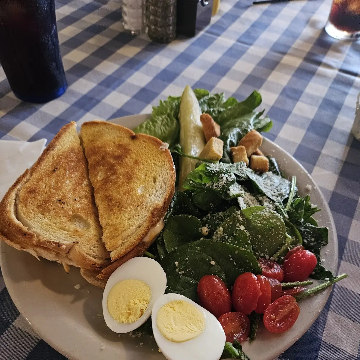 Triple Decker Grilled Cheese with Spinach Salad