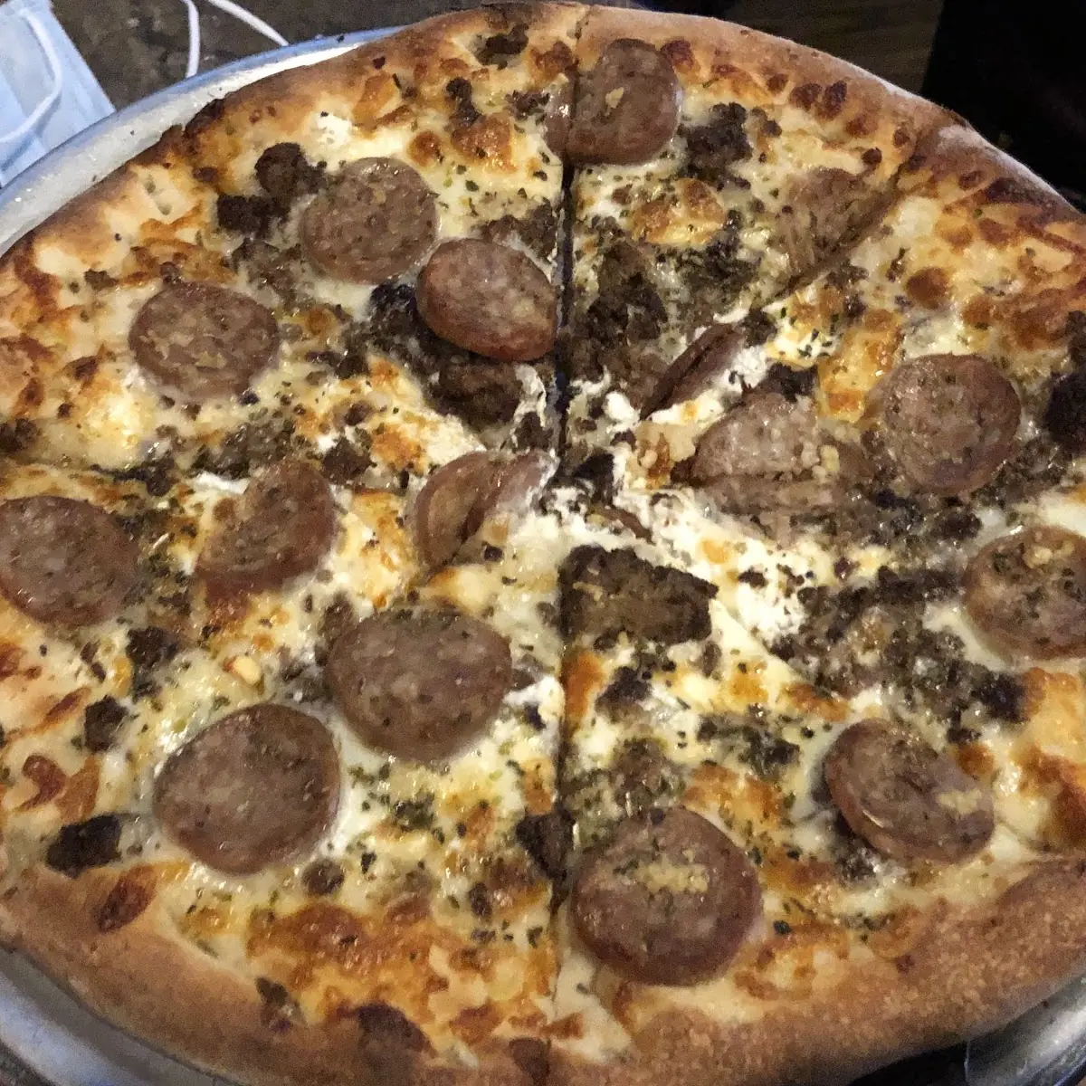 White Pizza with Italian Sausage