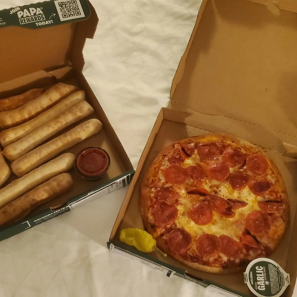 Pepperoni Pizza and Bread Sticks