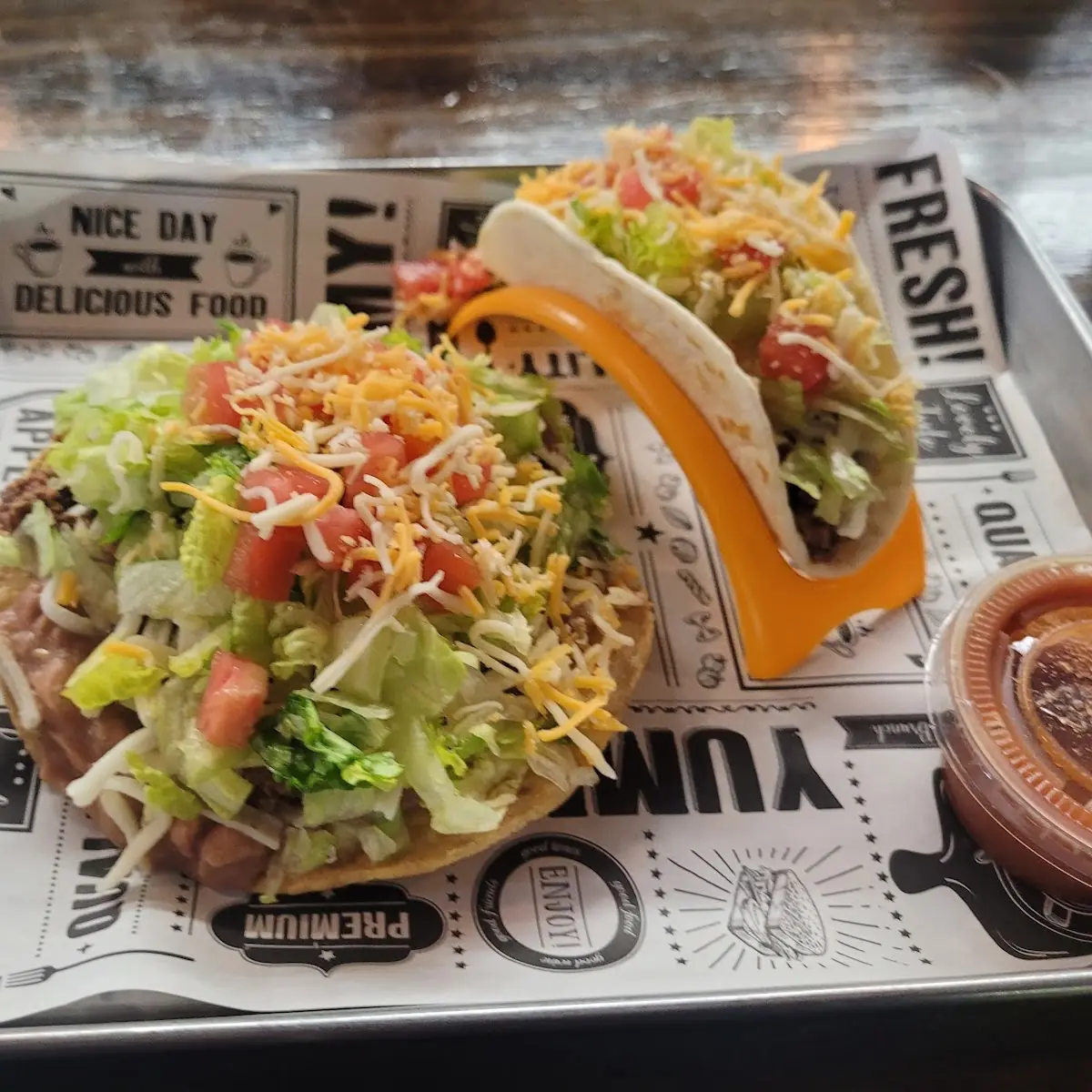 Tostada and a Soft Taco