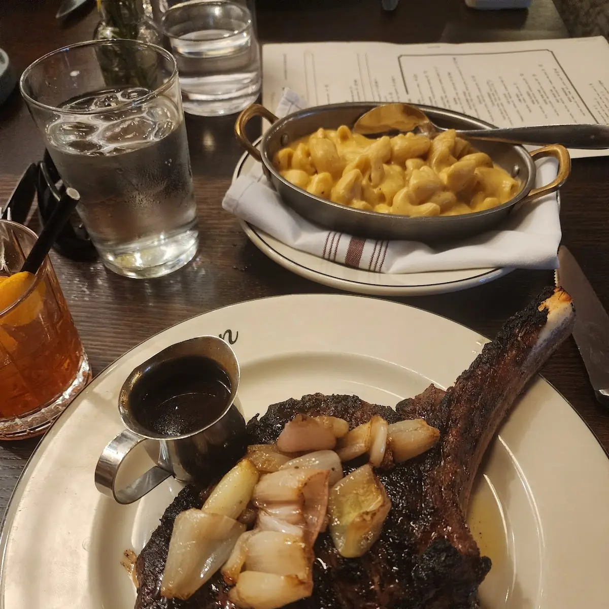 Bone in Ribeye w Mac and Cheese