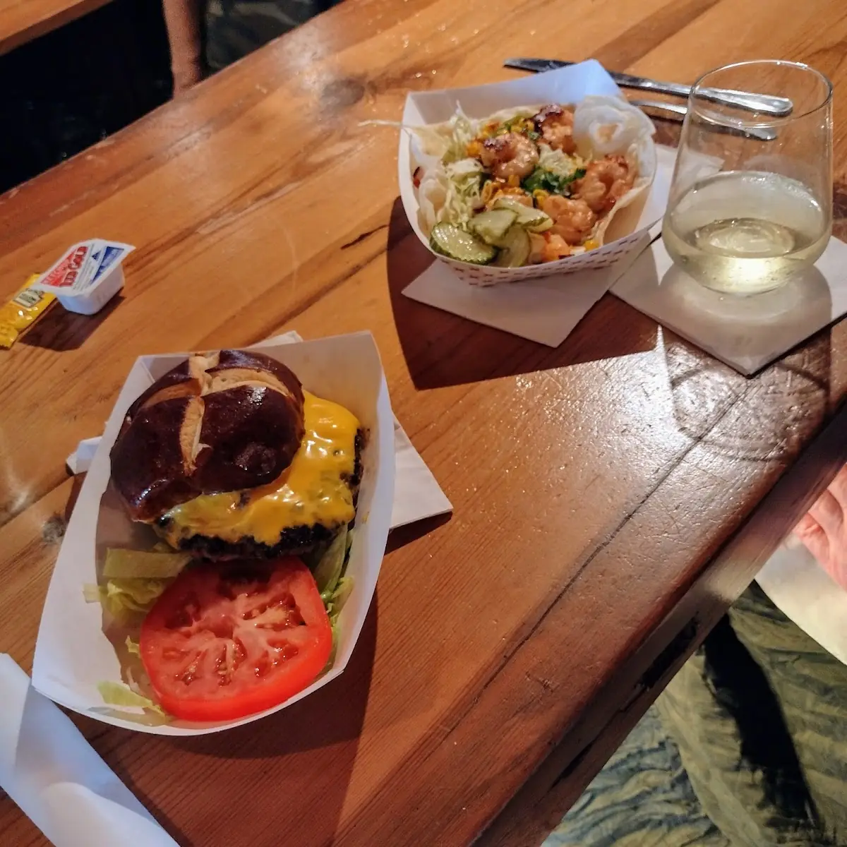 Wagu Cheese Burger and Shrimp Taco
