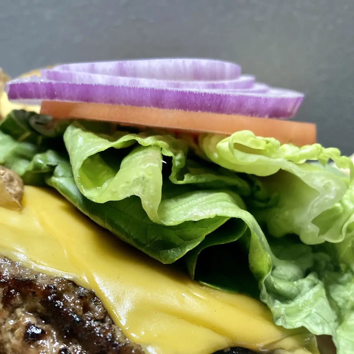 Cheese Burger Lettuce Tomato Raw Onion