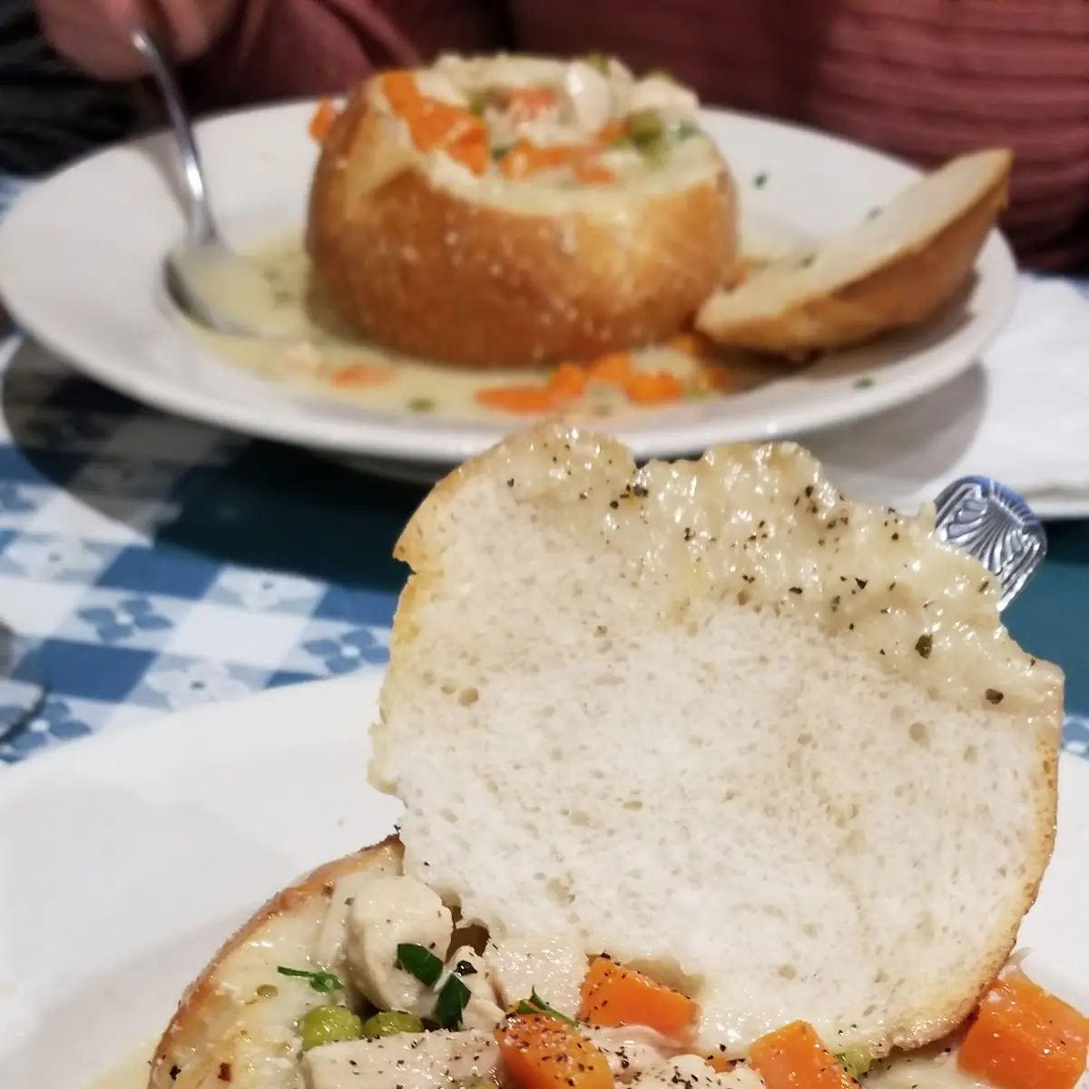 Chicken Pot Pie in a Bread Bowl