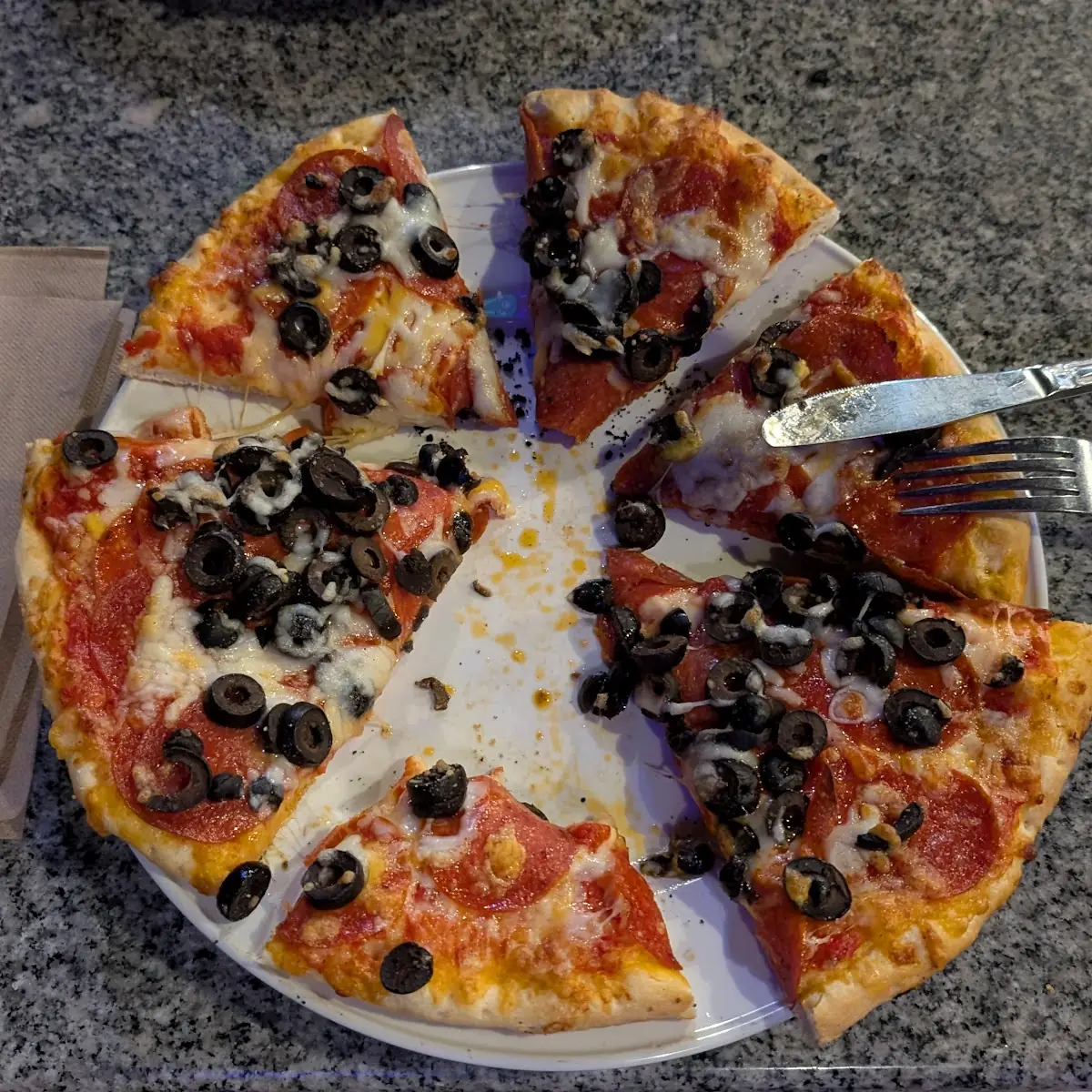 Pepperoni and Black Olive Pizza