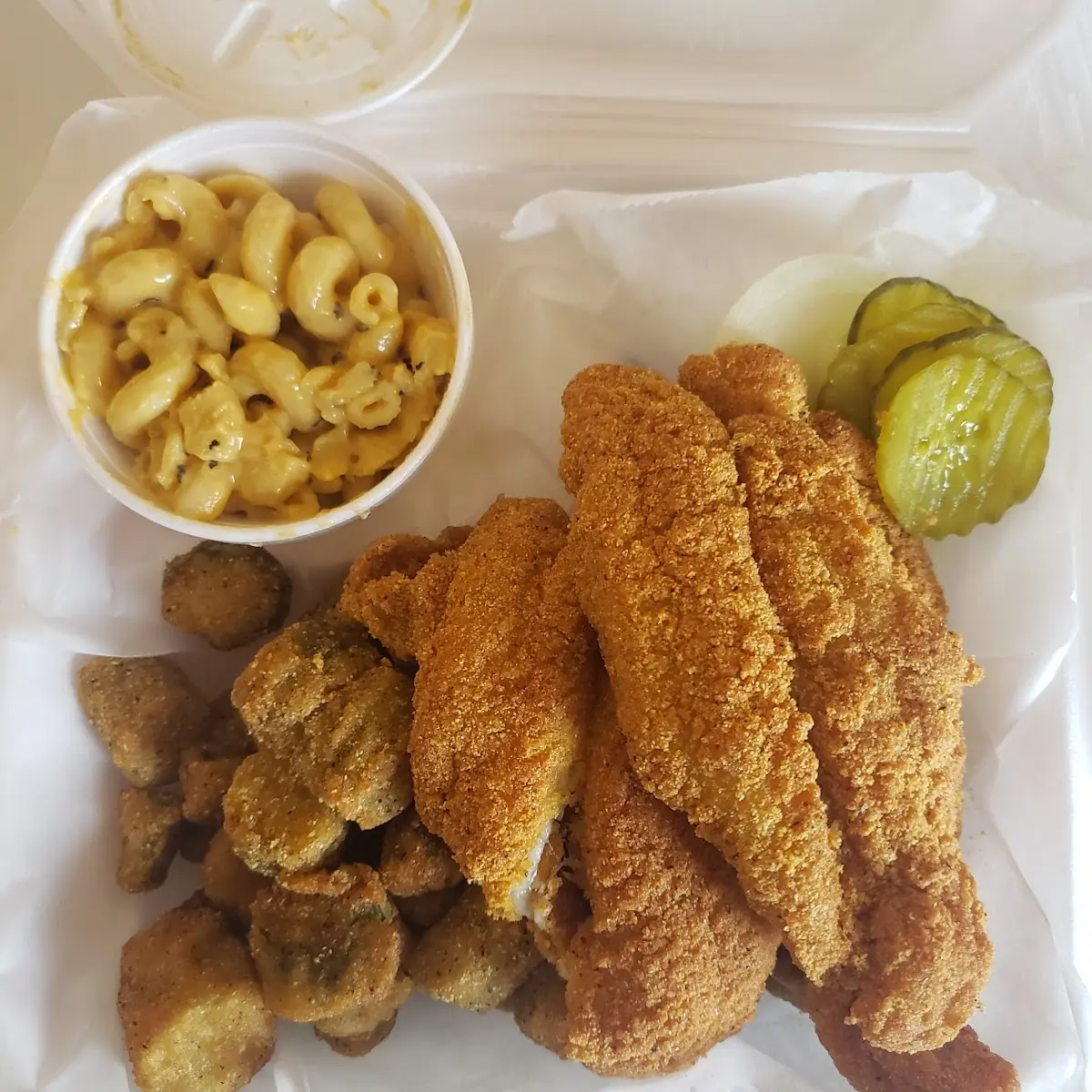 Catfish Dinner w Mac N Cheese and Fried OCRA
