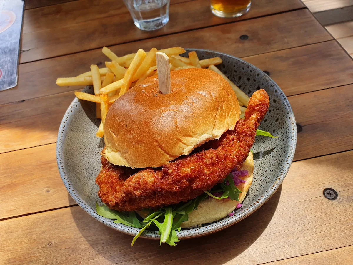 Chicken Schnitzel Burger, Naked Apple Cider House