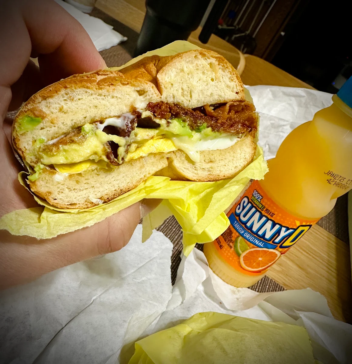 Egg Cheese and Bacon Bagel Sandwich